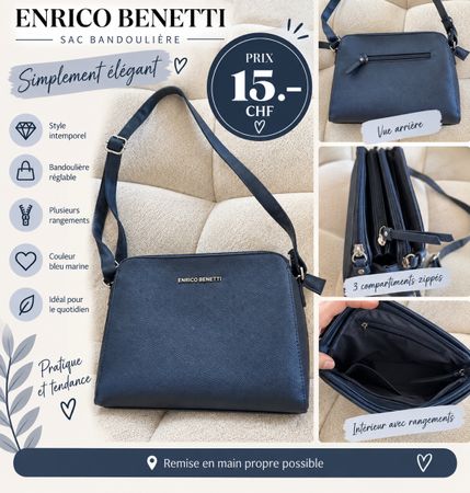 Sac bandoulière Enrico Benetti bleu marine 3 poches