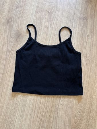 Damen Crop Top schwarz gerippt gr M