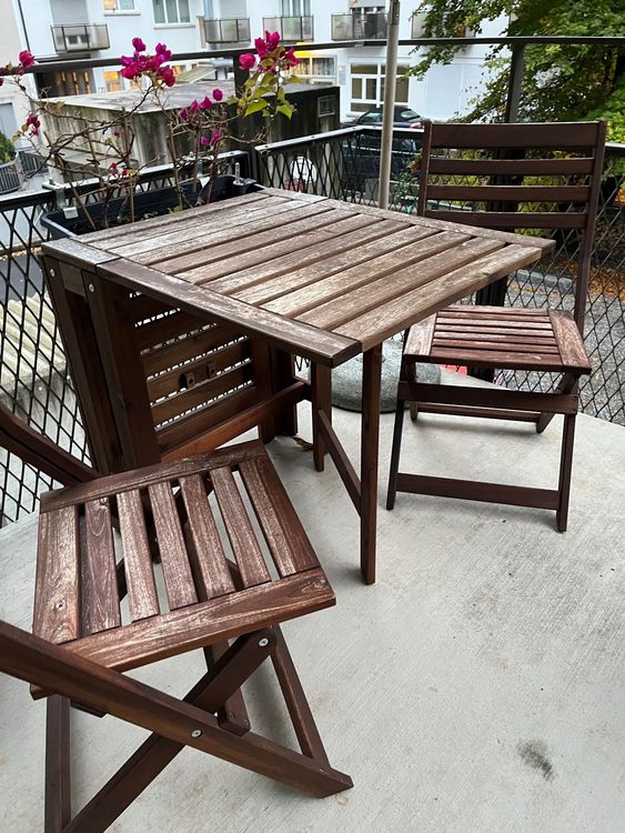 Balkontisch mit 4 Stühlen, ausklappbar, Ikea Äpplarö Kaufen auf Ricardo