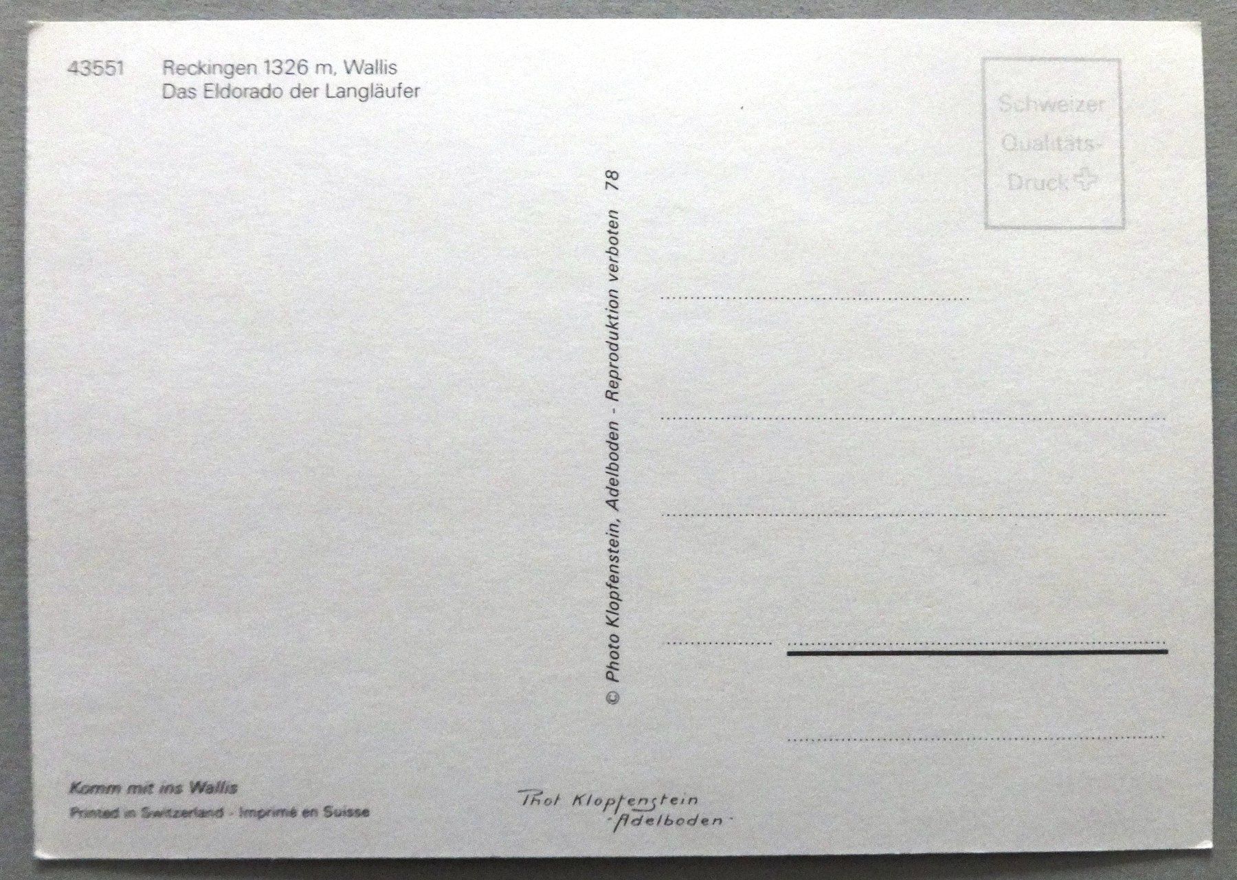 Cartoline postali: Reckingen 1326 m – Usato da Fétigny venduto da Billy2miny 1
