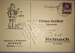 Postkarte Gerber Reinach / Aargau Ganzsache