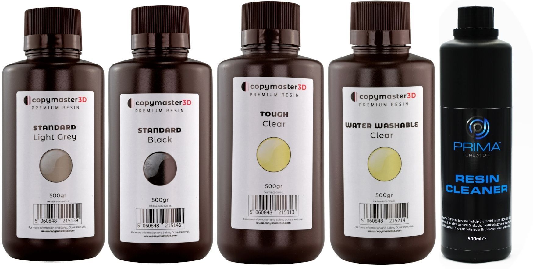 Filamento: 5x Copymaster3D UV Resin Black, Light Grey, Clear + Cleaner – Nuovo e nell'imballaggio originale da Wetzikon ZH venduto da BackToRetro
