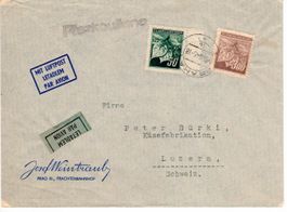 Brief, Josef Weintraub Frachtenbahnhof Prag - Luzern 1945