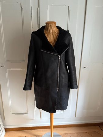 SANDRO - Lederjacke schwarz (beidseitig tragbar) 40