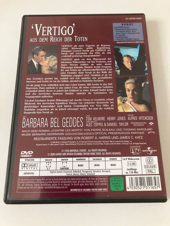 Vertigo (DVD) Hitchcock, James Stewart, Kim Novak | Kaufen auf Ricardo