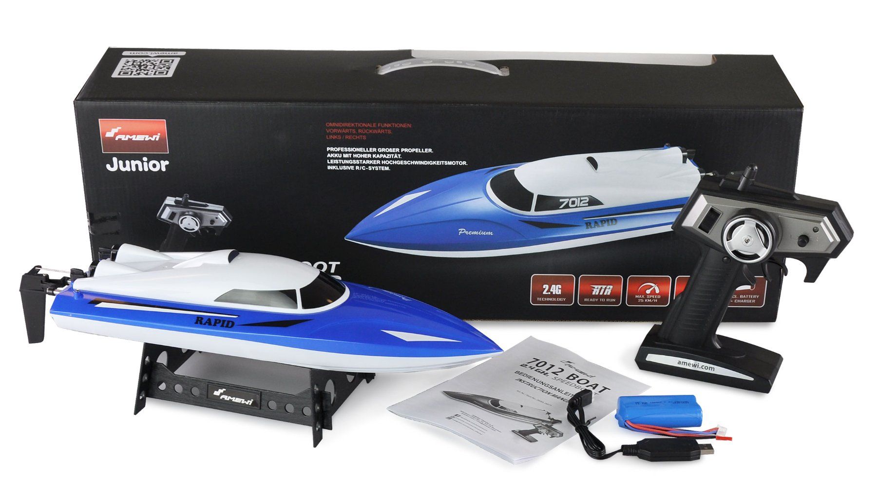 Modellismo RC: Speedboot  460mm 25km/h RTR blau, NEU – Nuovo e nell'imballaggio originale da Horgen venduto da RcModell 1
