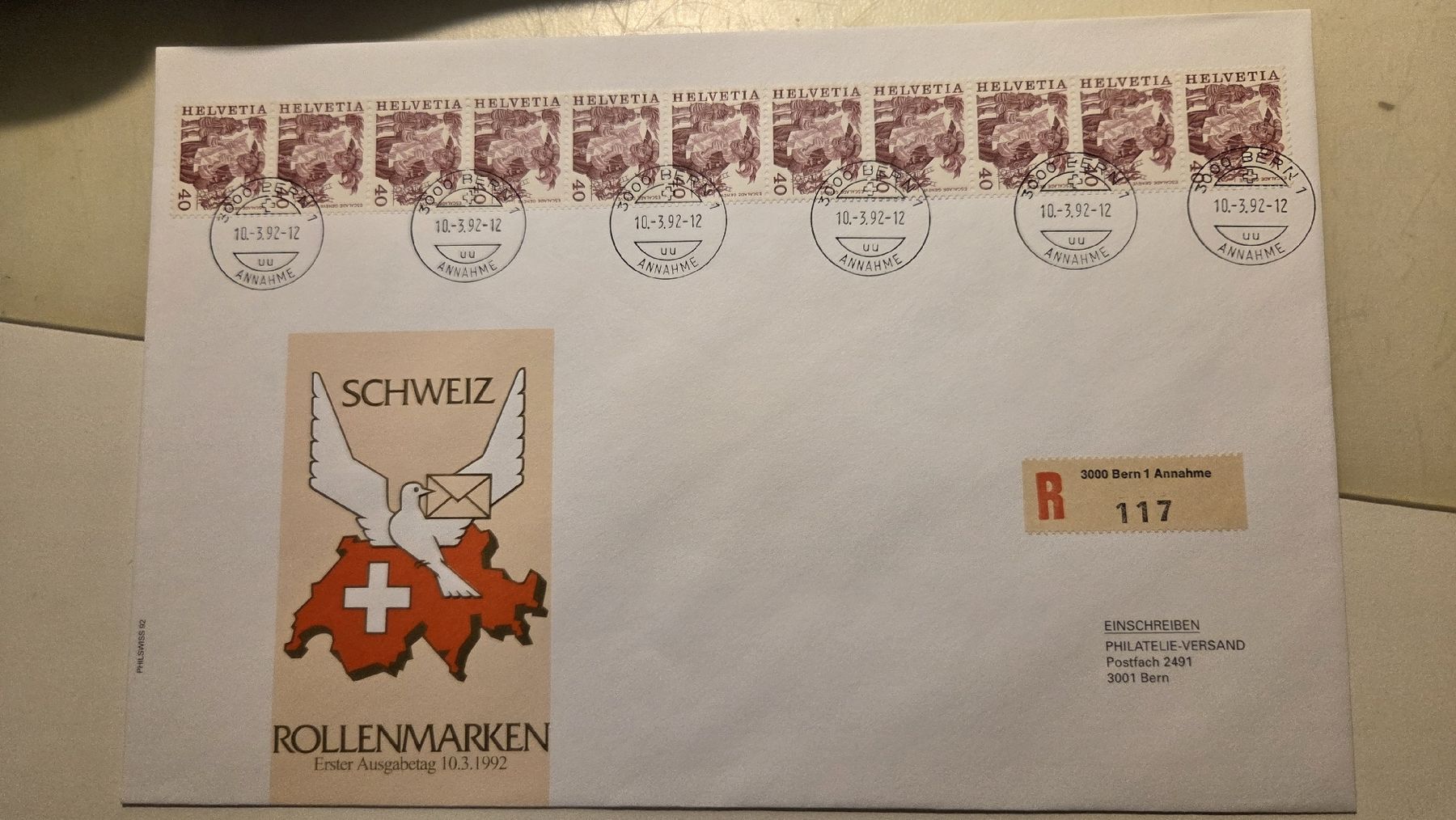 Tutti i francobolli: 1992 Luxus Brief FDC Rollenmarke Escalade Genf – Usato da Arni AG venduto da Moth68