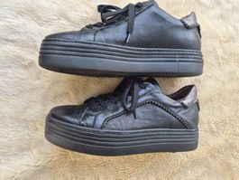 MJUS SNEAKER LEDER SCHUHE PLATEAU 39 BLACK TOP ZU JEANS ROCK