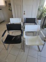 4 Freischwinger Stühle Leder Chrom Stahl schwarz / weiss