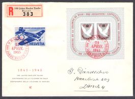 1945, W23+, Block Basel auf illustr. R-Brief (14203)