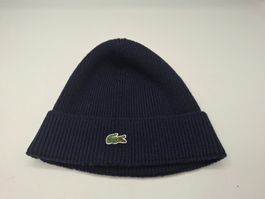 👑 Magnifique Bonnet Lacoste en Laine Côtelée – Bleu Marine