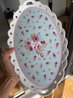 Serviertablett oval mit Rosenmuster Keramik 