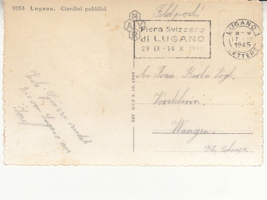 Ansichtskarten: Lugano 1945 – Gebraucht aus Bürglen TG von StampGraf 1