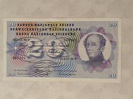 Schweiz 20 Franken Banknote fast wie neu 1974