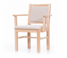 Gemütlicher Armlehnstuhl, Holz hell, Stoffbezug beige