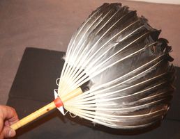 Federn Fächer 03 – 30x28 cm & 13 cm Holzstiel – Huhn