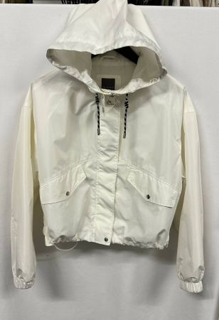 Weisse Cropped Übergangsjacke mit Kapuze, Grösse S / M