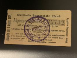 ALTES  Tram BILLET, STÄDTISCHE STRASSENBAHN ZÜRICH 1909
