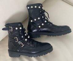 EYECATCHER - edle ZARA Stiefeletten mit Perlen, nero, 38