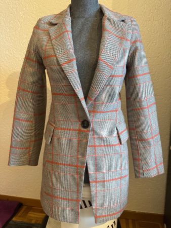 Trendiger Herbst Blazer Kariert Orange- Grau Gr XS