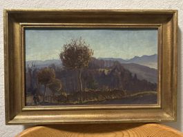 Ölgemälde, Landschaft mit Bäumen, gerahmt, Vintage.