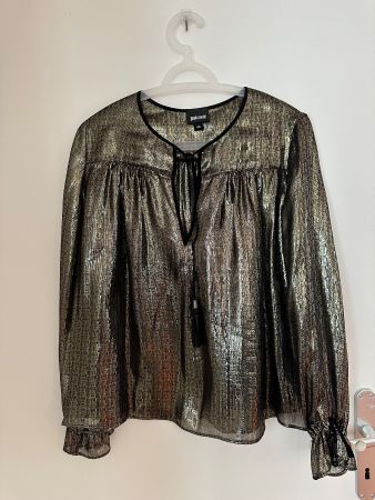 Just Cavalli Gold Glitzer Bluse Gr. 40 Party Festlich