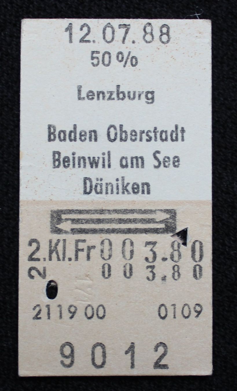 Biglietti: Alte Bahn Billette, Karton 1988/1989 – Usato da Herznach venduto da atsirch60 2