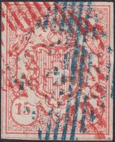 Nr.18 (Rayon III) mit einmaliger Doppel-Entwertung +Attest.