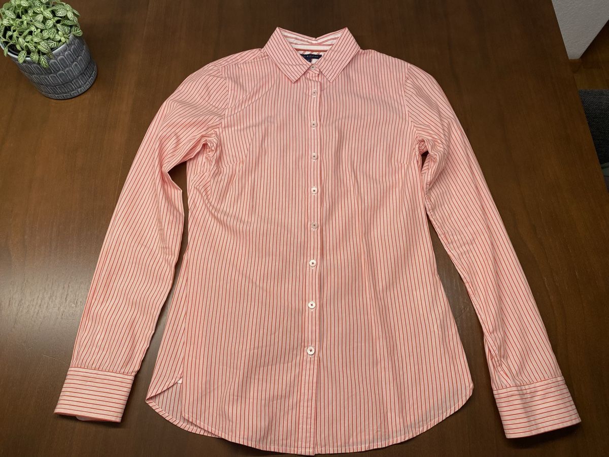 Tommy Hilfiger Camicette: Tommy Hilfiger Bluse, gestreift weiss/orange, Gr. 4 – Usato da Zumikon venduto da leskel