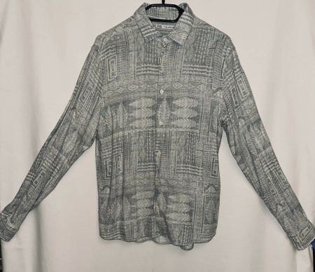 Bluse Hemd Bohemian Vintage Palme hellgrün Gr. S/M