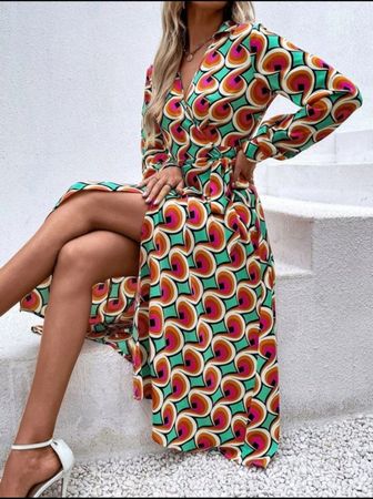 VINTAGE Retro 60er Jahr Maxi-Kleid Hemdbluse Robe Dress Gr.M