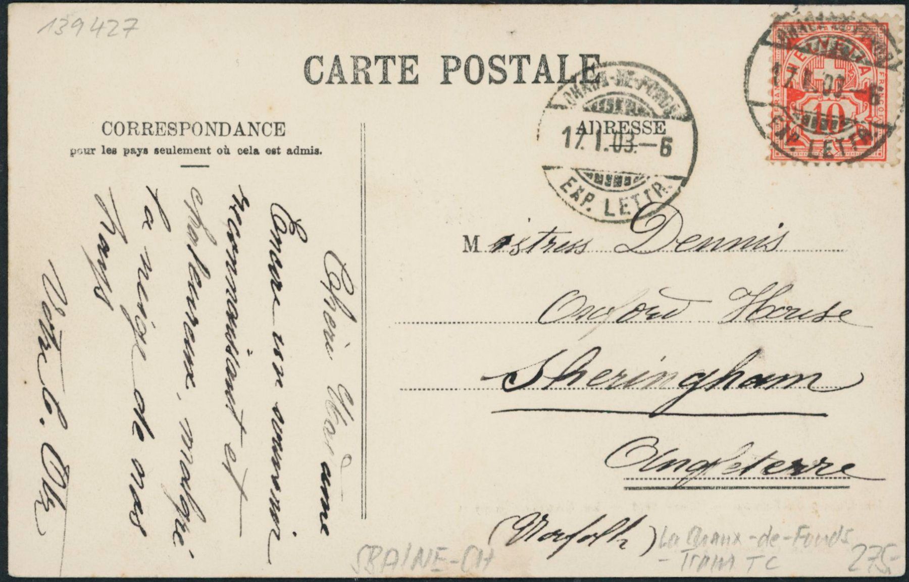 Cartoline postali: NE La Chaux de Fonds - Tram TC – Usato da Schindellegi venduto da leecollect 1