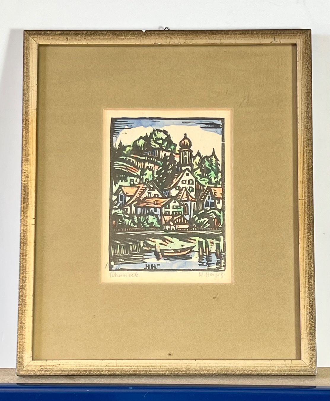 Holzschnitte: Heinrich Herzig Holzschnitt Rheineck koloriert Original – Gebraucht aus Vaduz von Unikate-Markt