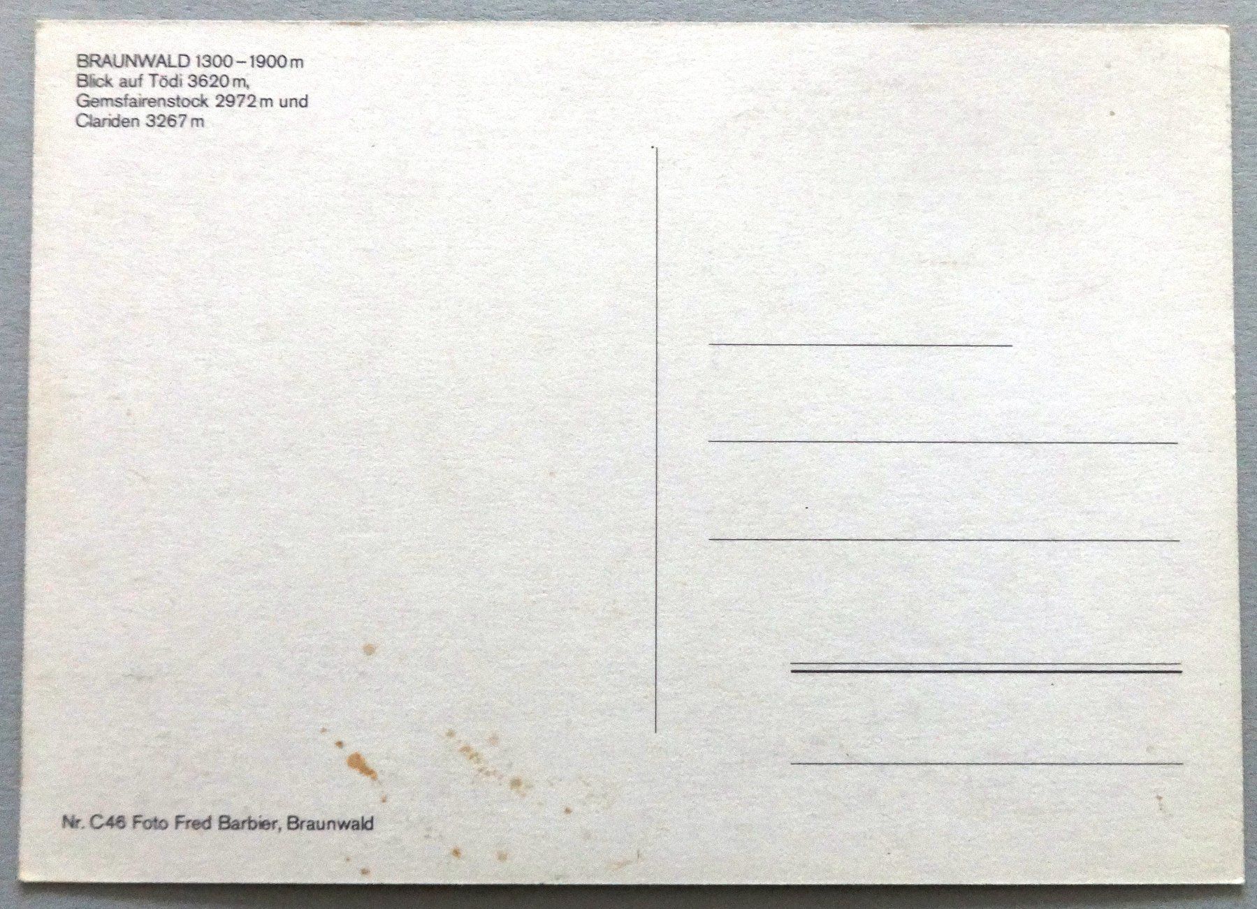 Cartoline postali: Braunwald, Blick auf Tödi – Difettoso da Fétigny venduto da Billy2miny 1