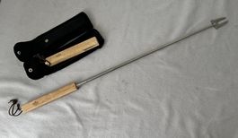 2 Stück Teleskop-Grillgabel ausziehbar mit Holzgriff & Etui