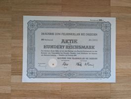 Historische Aktie 1943 – Brauerei zum Felsenkeller Dresden