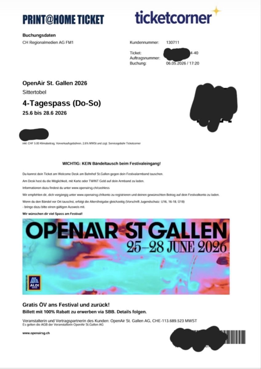 Tickets: Open Air St.Gallen – Neu und originalverpackt aus Oberkirch LU von Alessia08.08