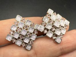 Vintage lila und Strass Emaille Ohrringe, clip