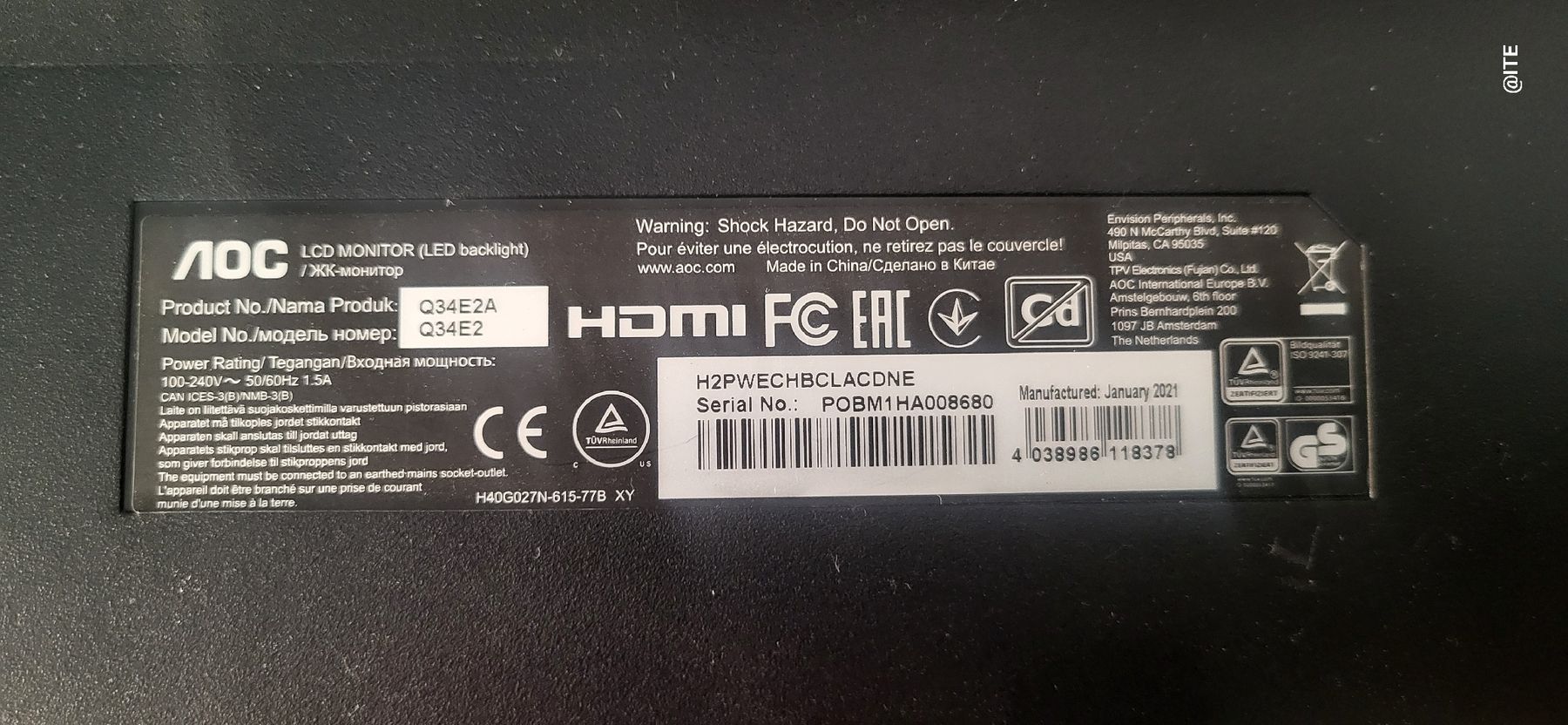 Elektronikbauteile: AOC Q34E2 Mainboard + Netzteil + Kabel Inkl.Versand – Gebraucht aus Pratteln von it2007 8