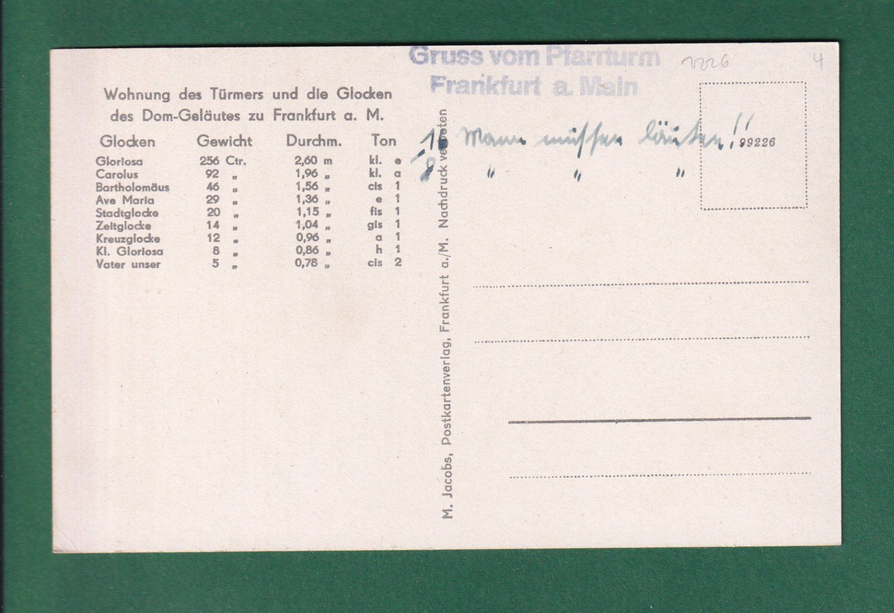 Cartoline postali: FRANKFURT - Pfarrturm – Usato da Pully venduto da nicecards-shop 1