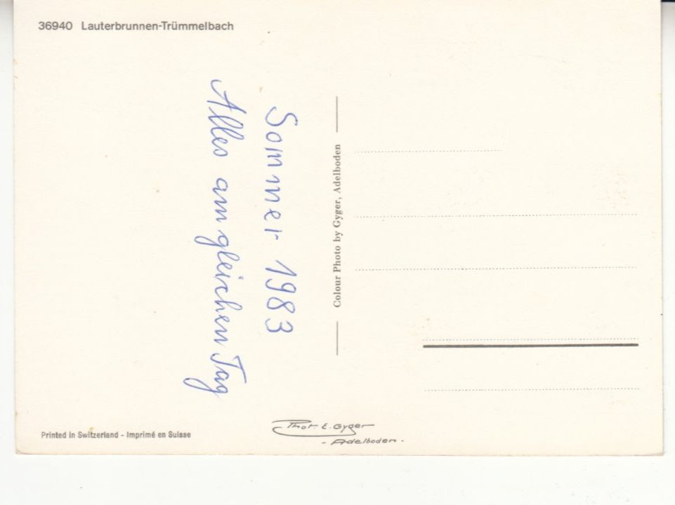 Cartoline postali: Lauterbrunnen Trümmelbach 1983 – Usato da Bürglen TG venduto da StampGraf 1