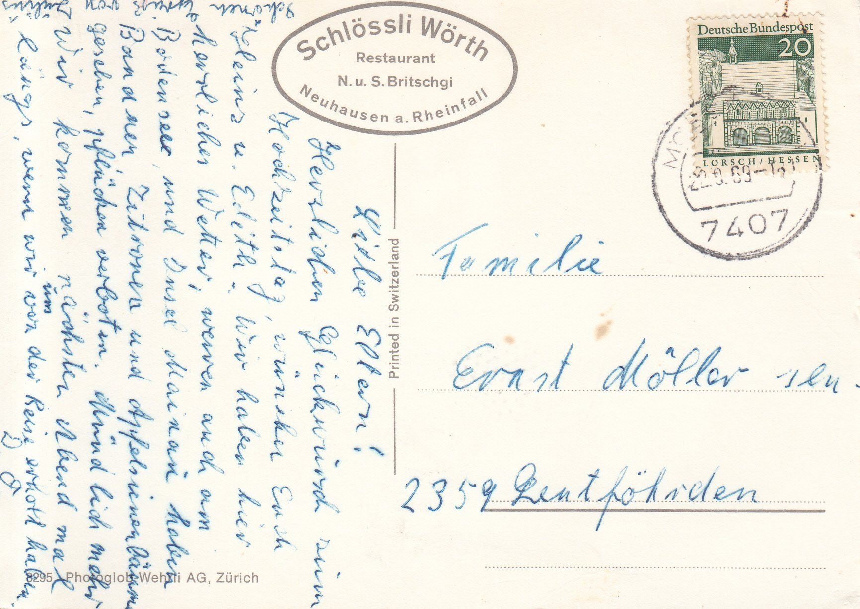 Cartoline postali: Wörth Schlössli 1969 – Usato da Bürglen TG venduto da StampGraf 1
