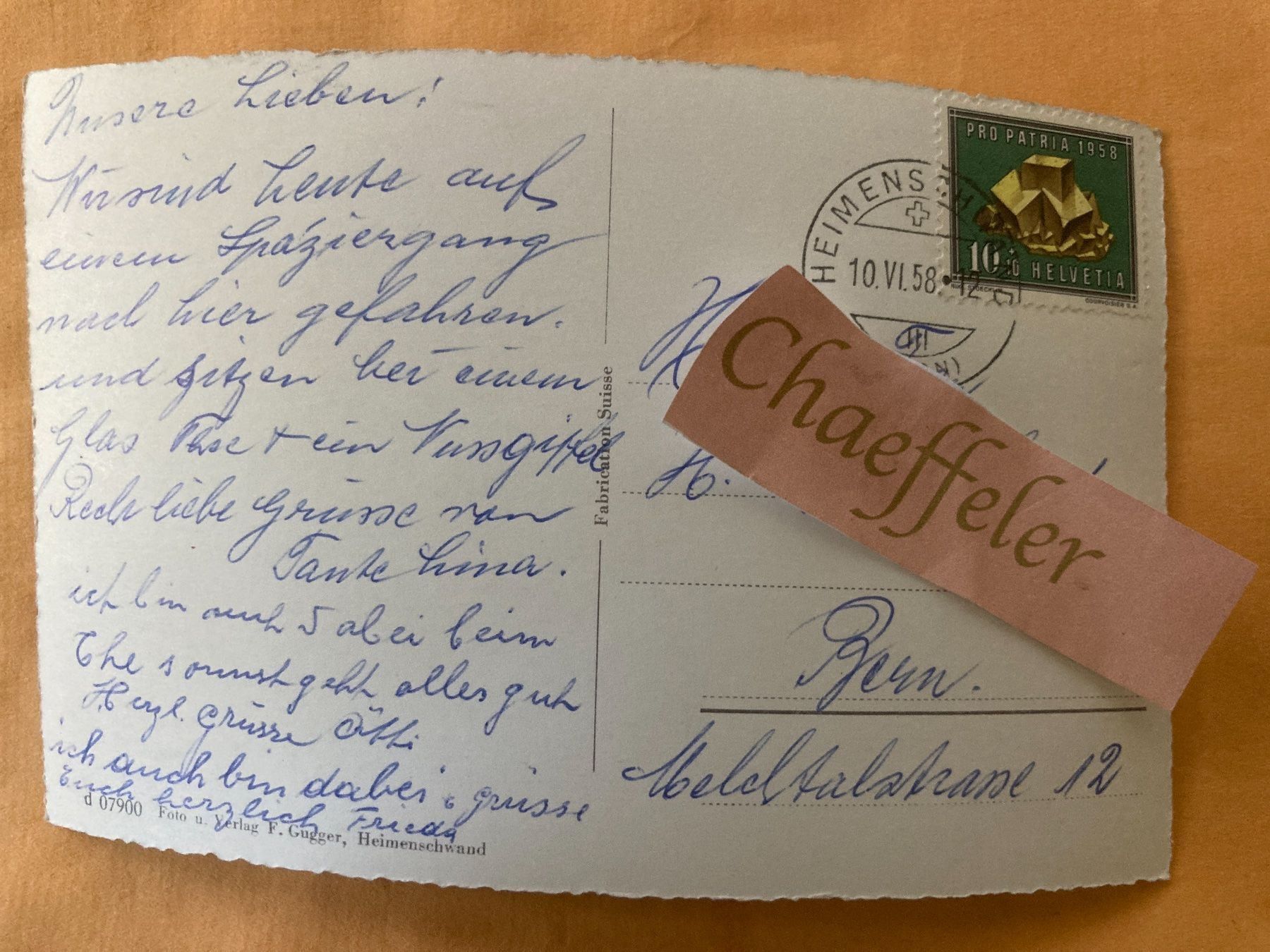 Cartoline postali: 1958. Heimenschwand – Usato da Zürich venduto da Chaeffeler 1