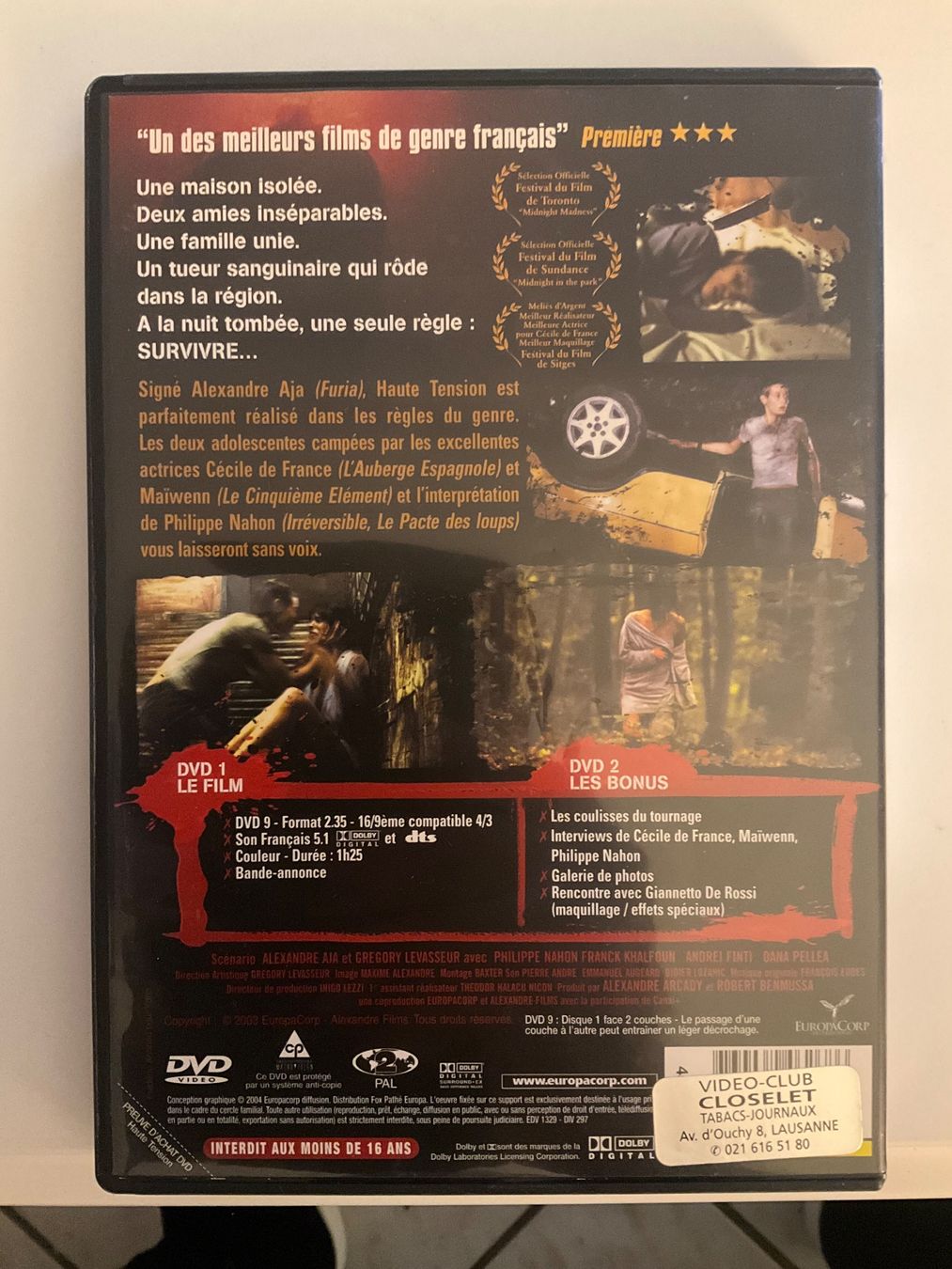 Tutti i DVDs: DVD Haute Tension edition 2 disques – Usato da Veyrier venduto da Deniro2 2