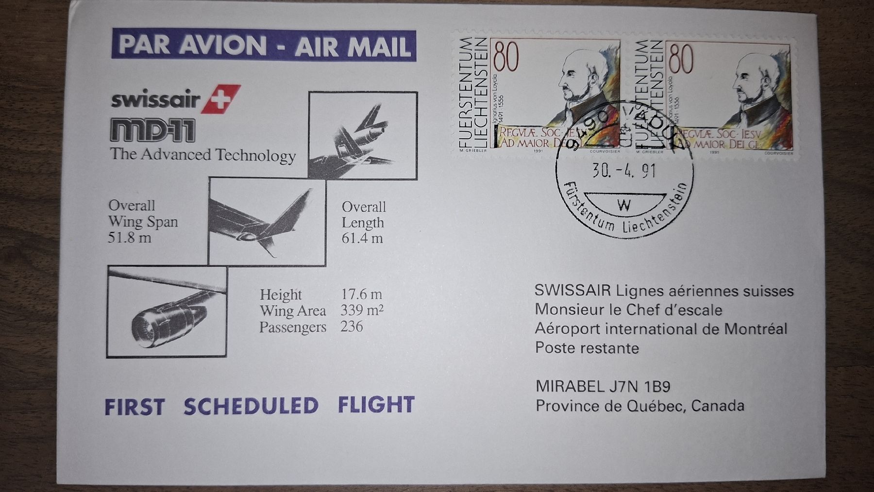Alle Briefmarken: Swissair first schedould flight 30.04.1991 – Gebraucht aus Balgach von SIMEON27