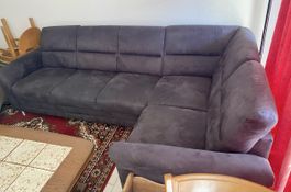 Ecksofa mit Hocker dunkelgrau Stoff guter Zustand