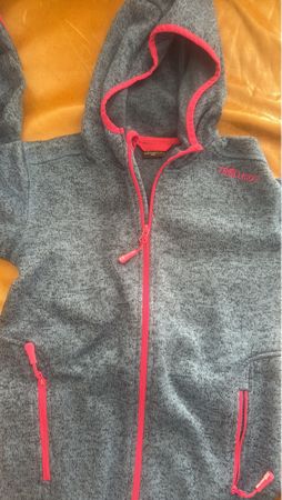 Trollkids Strickfleecejacke graublau/ pink neuwertig