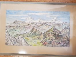 Bild Zeichnung Gemälde Alpenbild H. Beyer