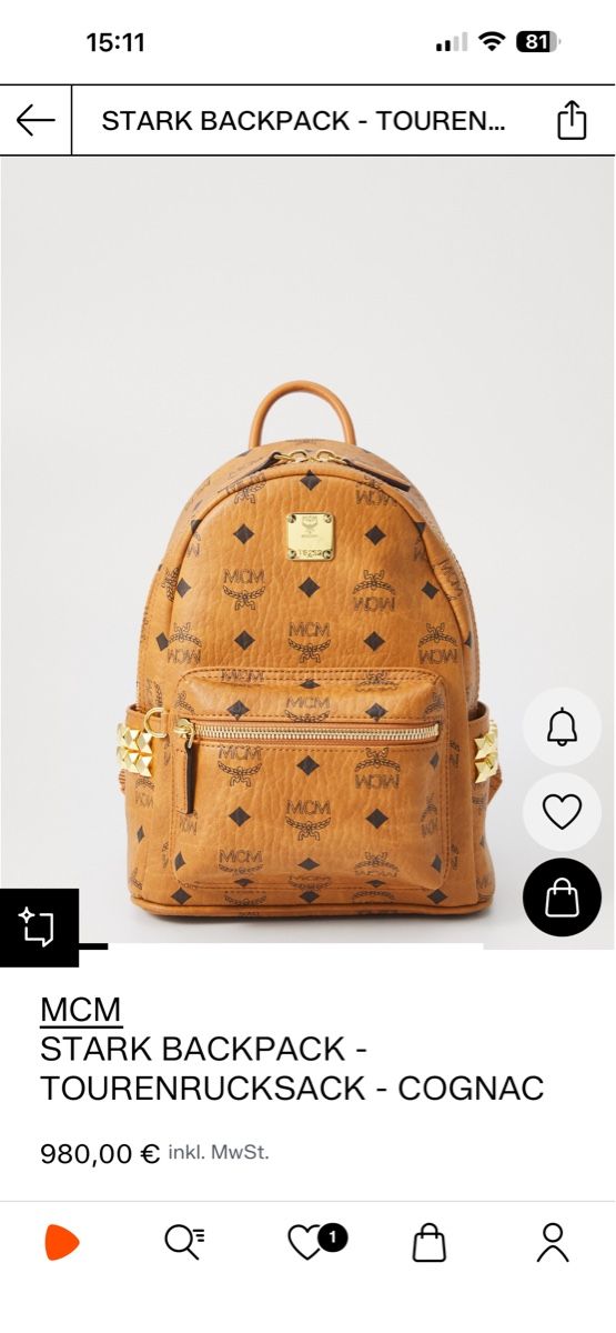 Mcm Zaini: MCM Stark Rucksack Cognac, Neu! – Nuovo (secondo la descrizione) da Kreuzlingen venduto da LOL101 3
