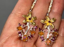 🌺 Delicate Fire Opals SS925 & 14k Gold Vermeil Earrings 🌸
